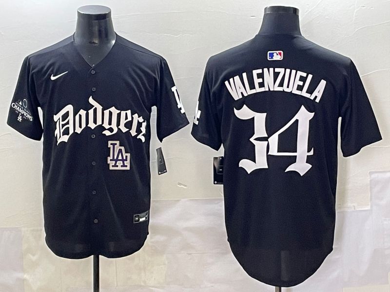 Men 2025 Los Angeles Dodgers #34 Valenzuela Black Seventh generation Joint Name Nike MLB Jersey style 18